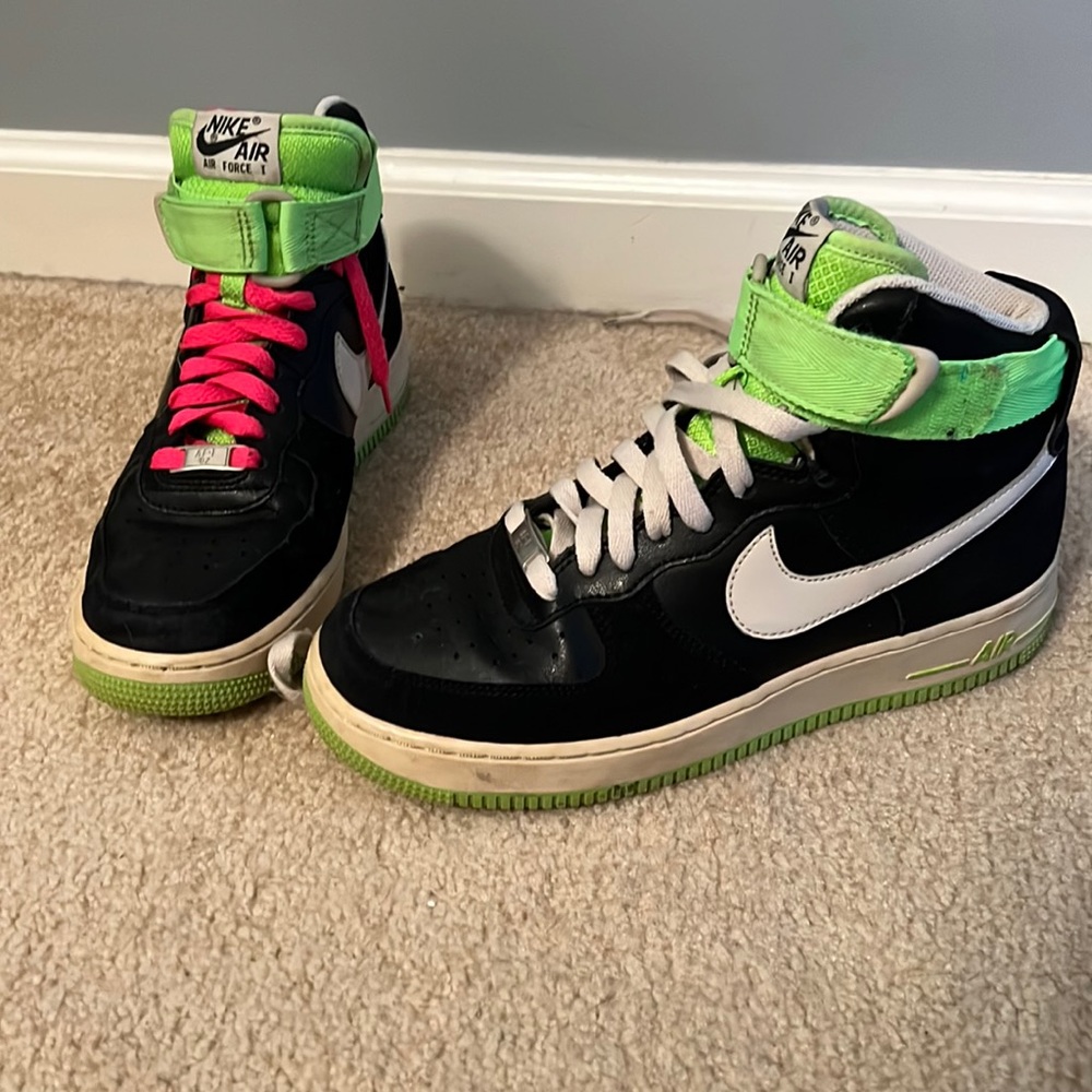 Nike Air Force 1 Black with Neon Green Detail High Top Sneakers